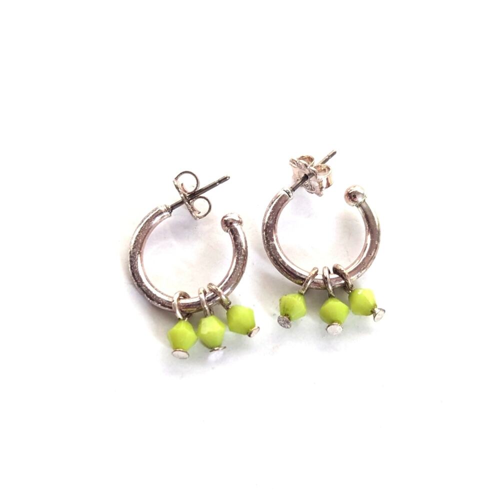 Vintage Avon Silver Tone Chacha Green Beaded Hoop Post Pierced Earrings